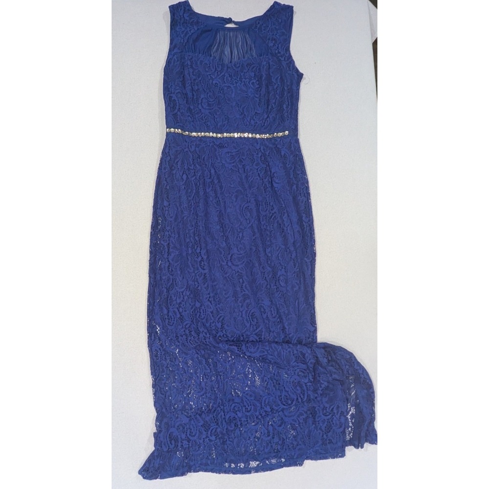 Enfocus Studio Maxi Dress Womens 10 Blue Excellent Lace Rhinestone Formal 50325
